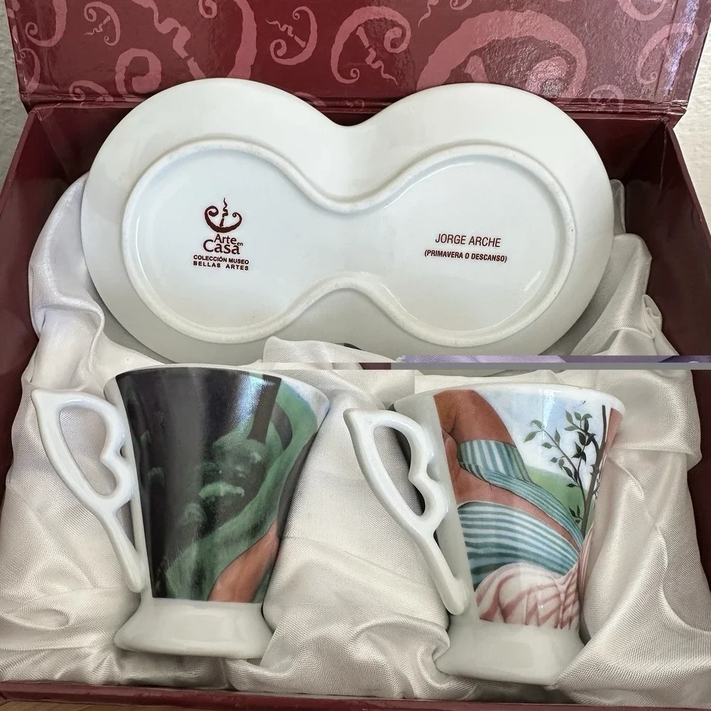 Jorge Arche Arte Casa Collection Espresso Cups‎ Saucer Set Multicolor Box Signed